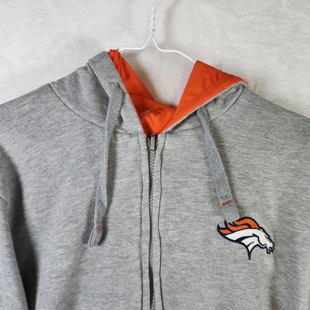 NFL‎ Denver Broncos Reversible Hoodie Jacket L Gray Orange AFC Full Zip